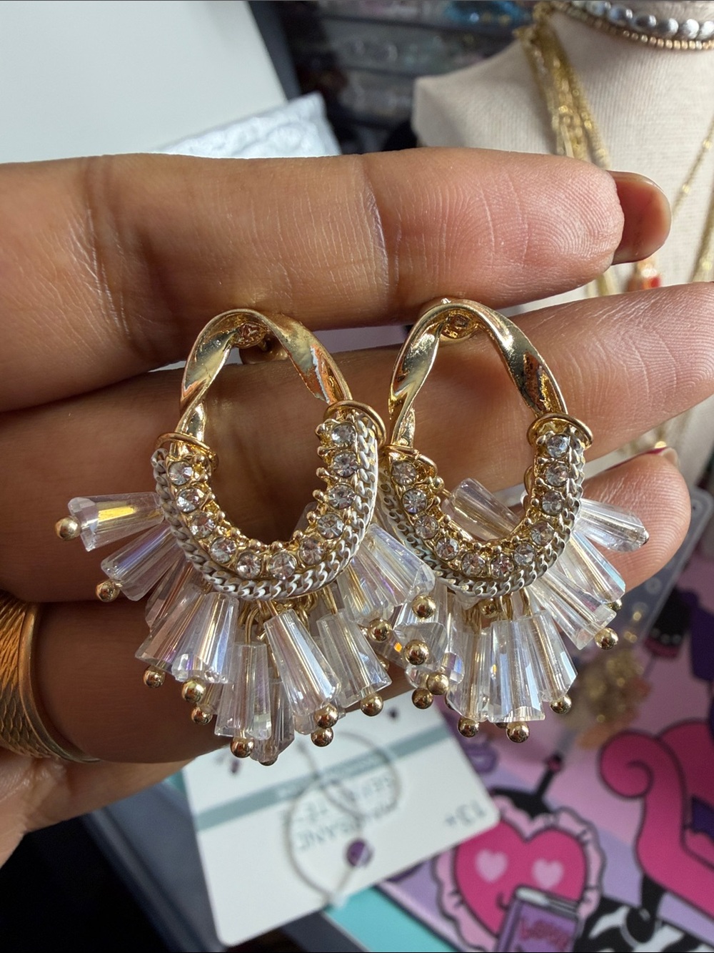 Gold Crystal Fringe Hoop Earrings - Women's Jewelry